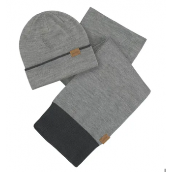 Tipped Beanie & Scarf Gift Set Grey Melange
