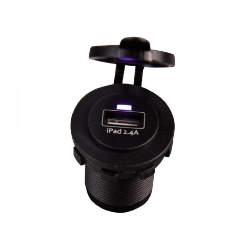 USB STOPCONTACT ENKEL 2.4A ZWART MET FLUSH FRAME